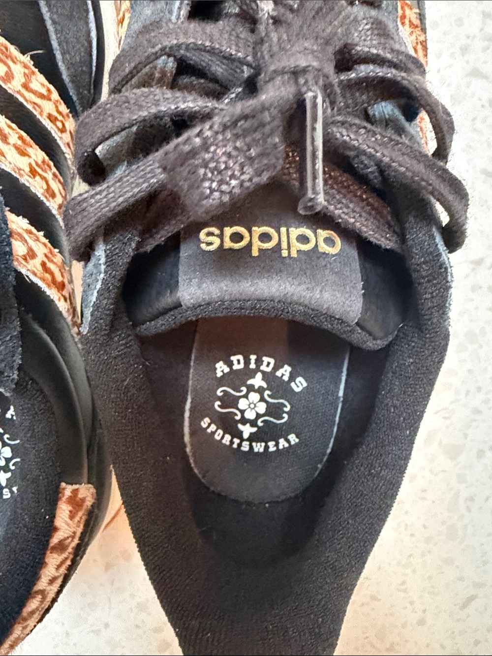 adidas retro comfort Black Sneakers with Leopard Print Stripes (sz8) - Picture 8 of 12
